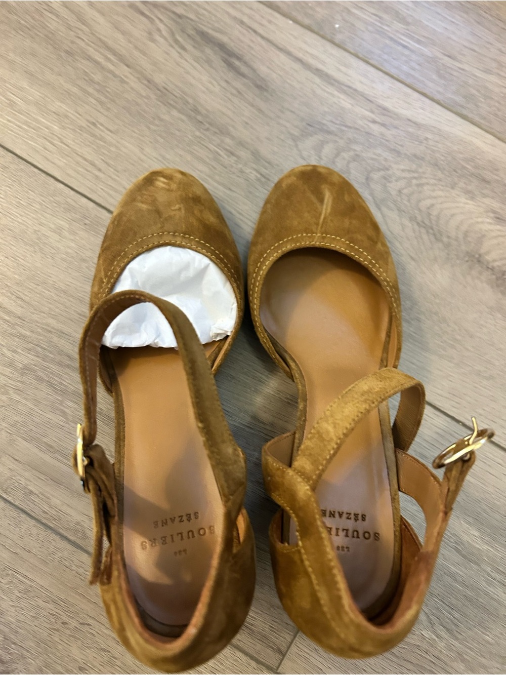 Sézane Tan Suede Ankle-Strap Pumps - Picture 2 of 6